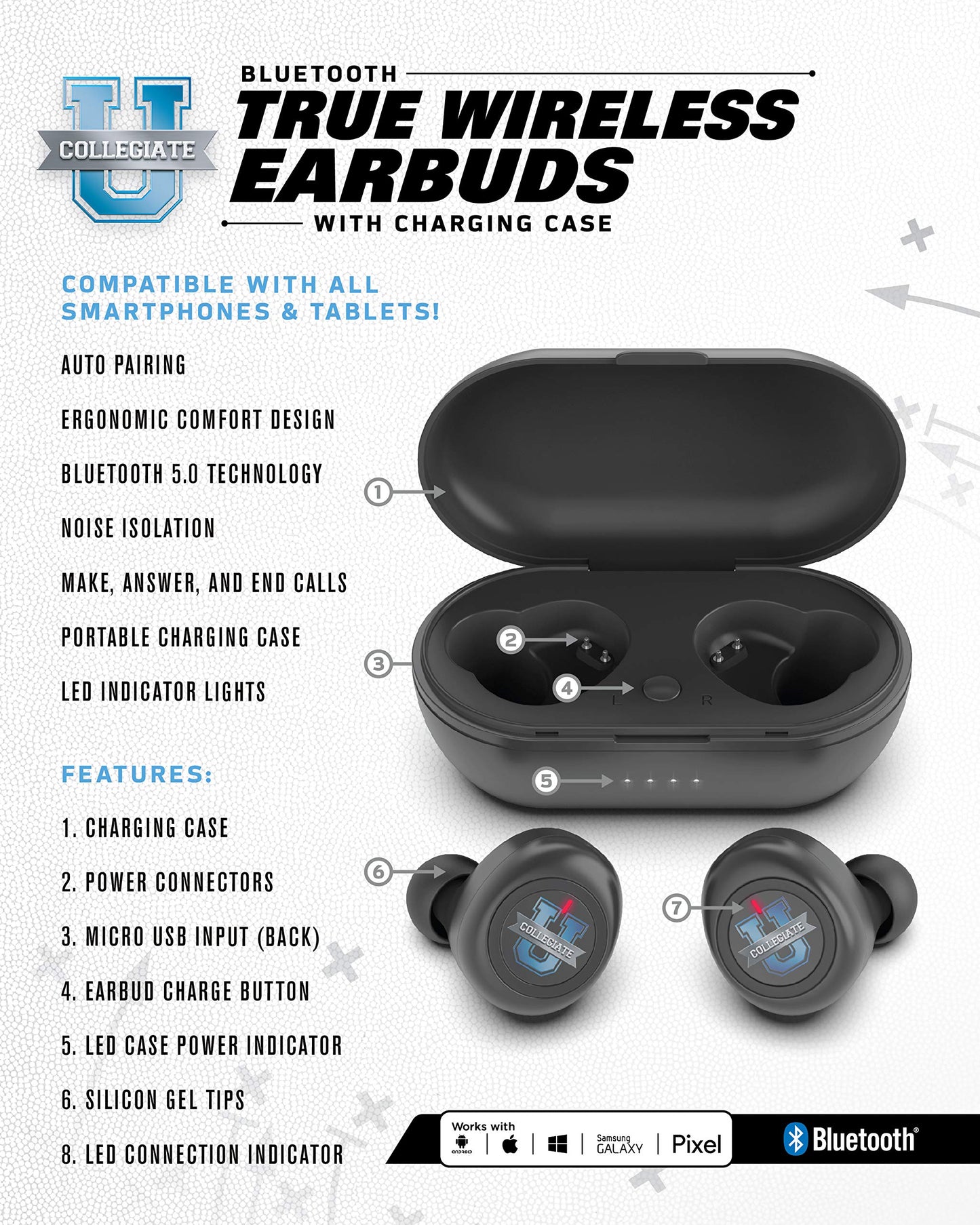 NCAA Georgia Bulldogs True Wireless Earbuds, Team Color