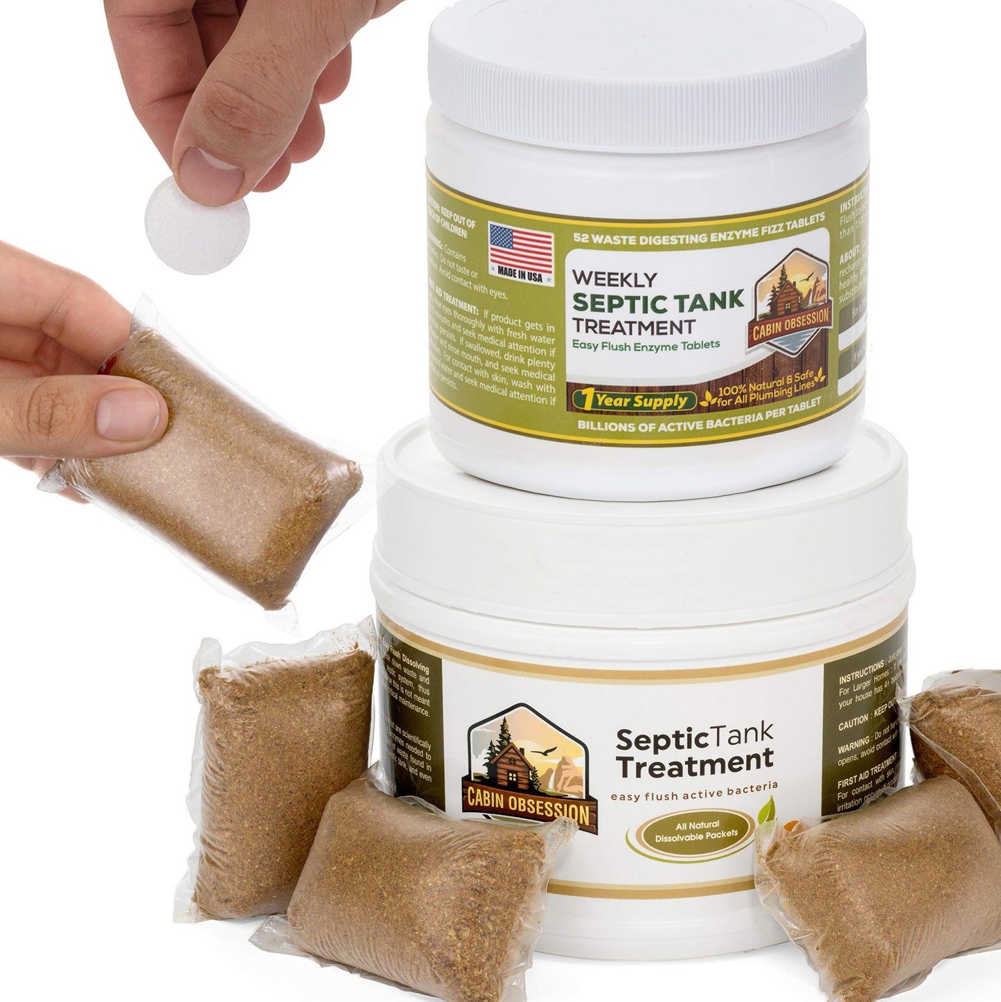 Septic Tank Treatment - 2 Year Supply (12 Monthly Packets + 52 Weekly Fizz Tabs) or Double Dose 1 Year Supply for Larger Tanks - Made in USA