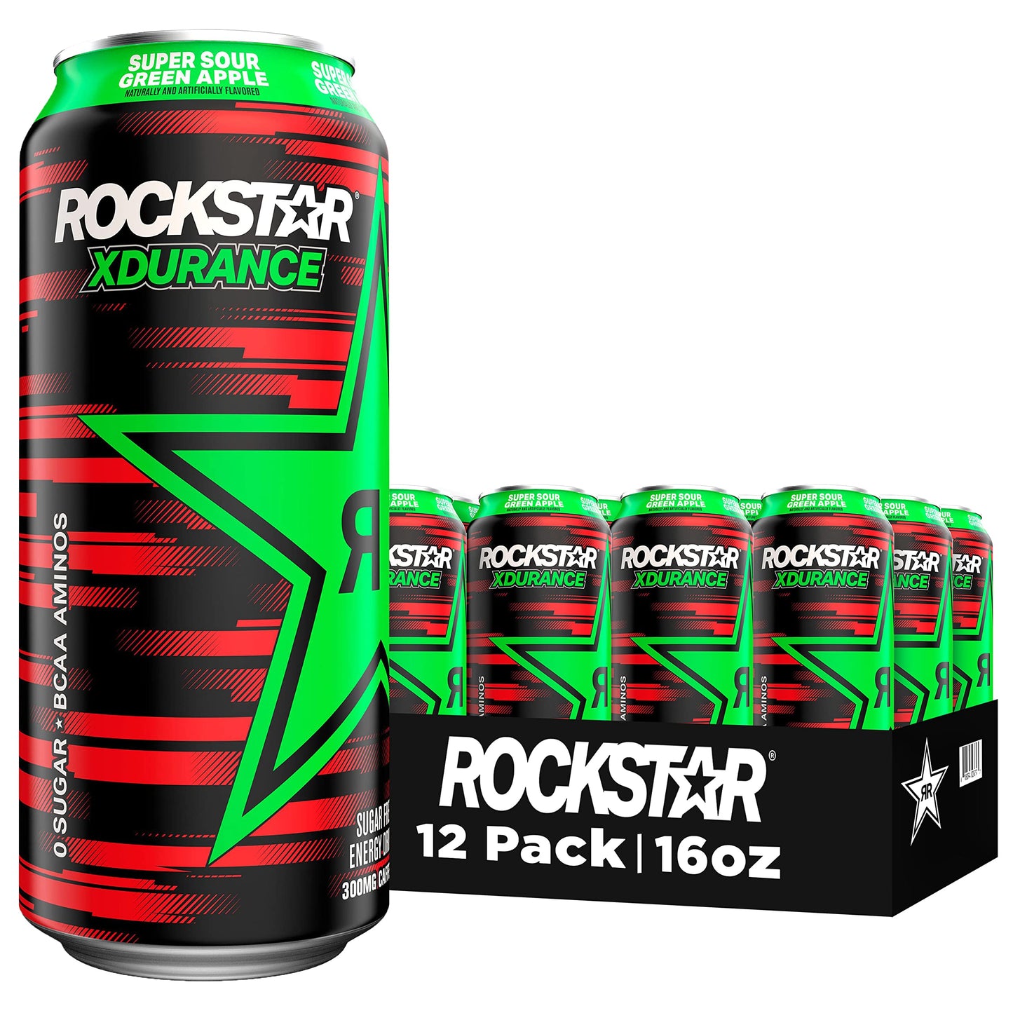 Rockstar Energy Drink Super Green sugar COQ10 and Electrolytes 16 Fl Oz (Pack of 12) Cans Pack Packaging May Vary, Xdurance Sour Apple,