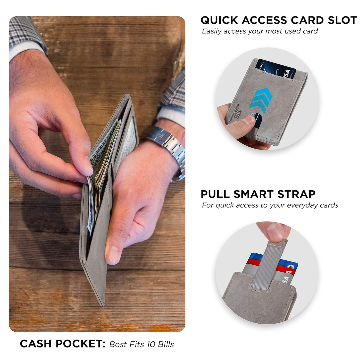 SERMAN BRANDS RFID Blocking Slim Bifold Genuine Leather Thin Minimalist Front Pocket Wallets for Men Billfold Wallet Men Gift (Slate Gray 2.0)