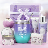 Birthday Gifts for Women Bath and Body Works Gifts Set Spa Gifts Baskets Bubble Bath Lavender Gifts for Mom,Her,Sister,Wife,Auntie Wine Tumbler Purple Womens Gifts