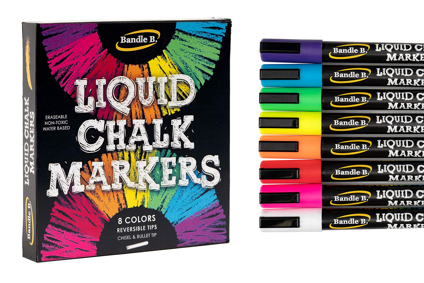 Chalk Markers - 8 Vibrant, Erasable, Non-Toxic, Water-Based, Reversible Tips, For Kids & Adults for Glass or Chalkboard Markers for Businesses, Restaurants, Liquid Chalk Markers (Vibrant 6mm)