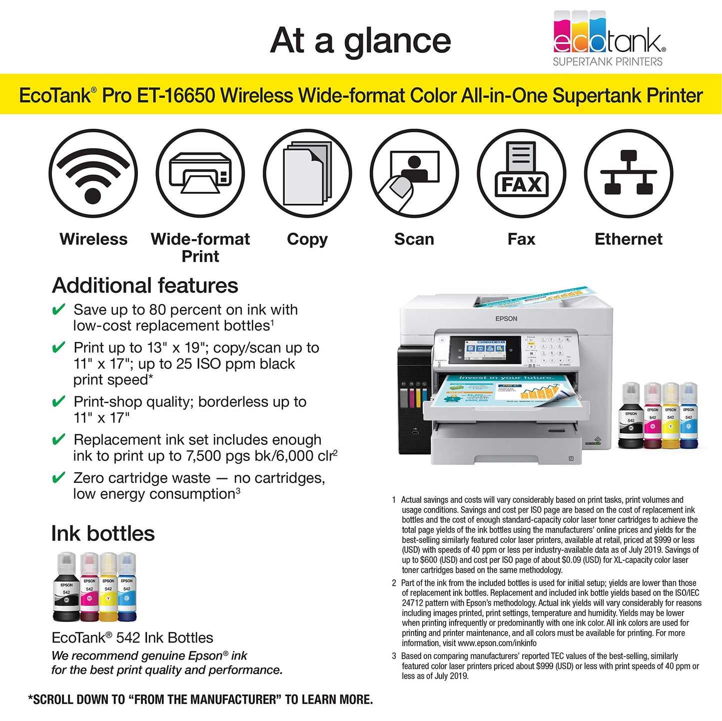 Epson EcoTank Pro ET-16650 Wireless Wide-Format Color All-in-One Supertank Printer with Scanner, Copier, Fax and Ethernet, White