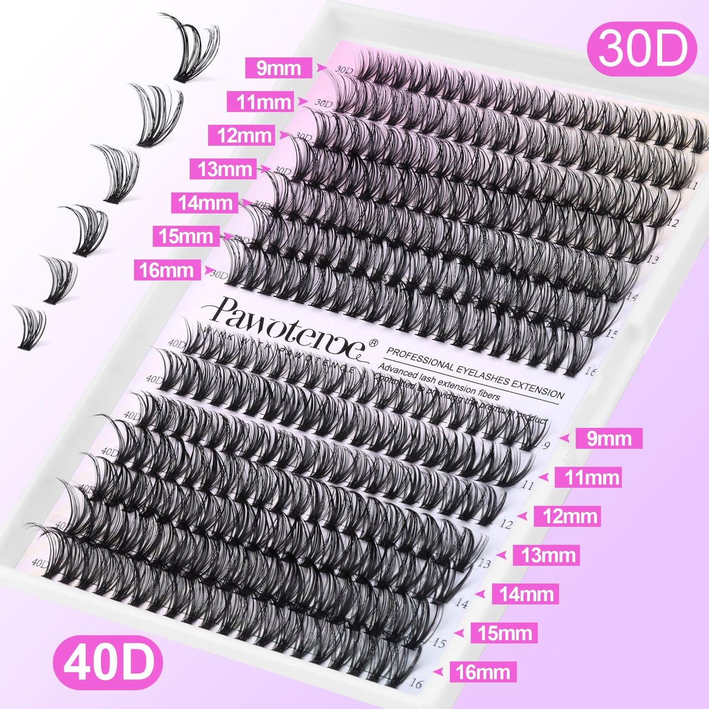 DIY Eyelash Extension Kit 280pcs Individual Lashes Cluster D Curl, 9-16mm Mix Lash Clusters with Lash Bond and Seal and Lash Applicator Tool for Self Application at Home (30D+40D-0.07D-9-16MIX KIT)