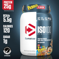 Dymatize ISO100 Hydrolyzed Protein Powder, 100% Whey Isolate, 25g of Protein, 5.5g BCAAs, Gluten Free, Fast Absorbing, Easy Digesting, Fruity Pebbles, 20 Servings