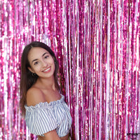 KatchOn, Pink Backdrop for Pink Party Decorations - XtraLarge 8x3.2 Feet, Pack of 2 | Pink Foil Fringe Curtain for Pink Streamers Party Decorations | Pink Fringe Backdrop, Galentines Day Decorations