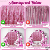 KatchOn, Pink Backdrop for Pink Party Decorations - XtraLarge 8x3.2 Feet, Pack of 2 | Pink Foil Fringe Curtain for Pink Streamers Party Decorations | Pink Fringe Backdrop, Galentines Day Decorations