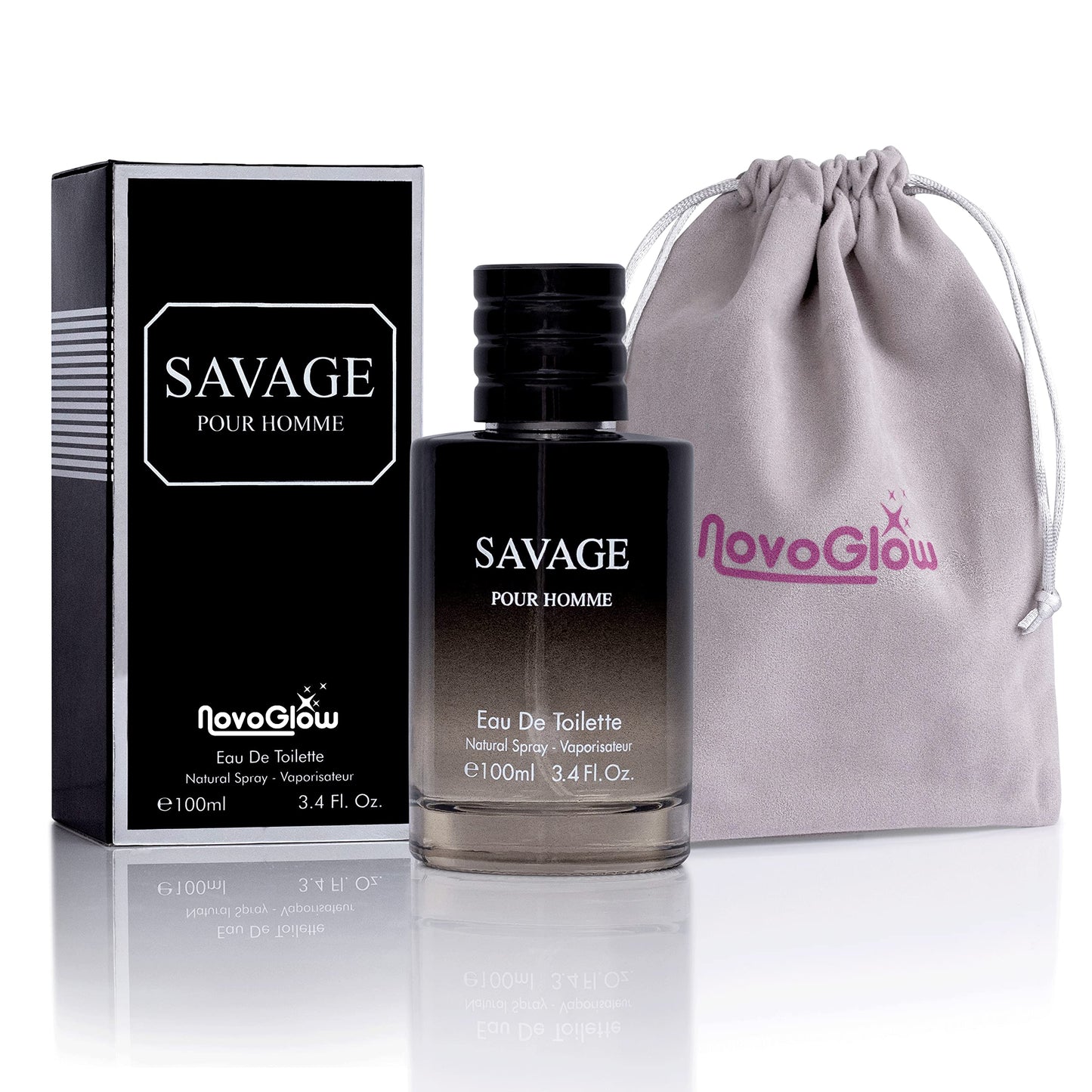 Savage 3.4 Oz Eau De Toilette Spray Refreshing & Warm Masculine Scent for Daily Use Men's Casual Cologne Includes NovoGlow Carrying Pouch Smell Fresh All Day A Gift for Any Occasion