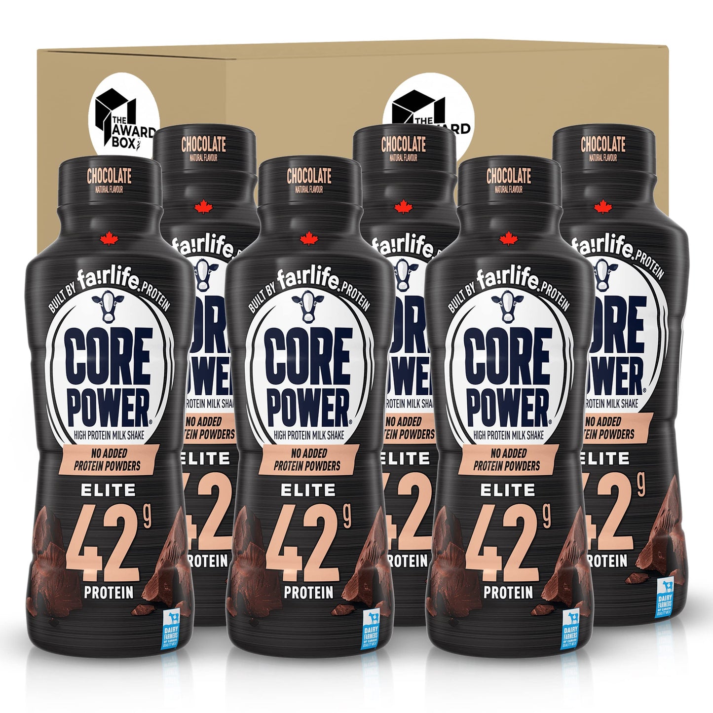 Core Power Elite Failrlife Chocolate High Protein Shakes (42 Grams) 14 Oz. 6 pack in The Award Box Packaging