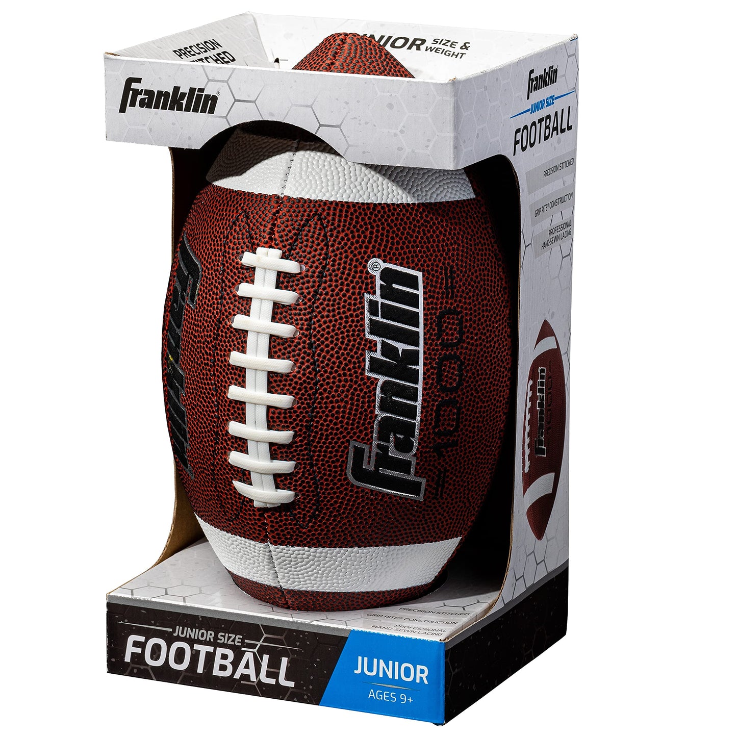 Franklin Sports Grip-Rite Junior Football — Fun Youth-Size Synthetic Leather Football for Kids’ Games