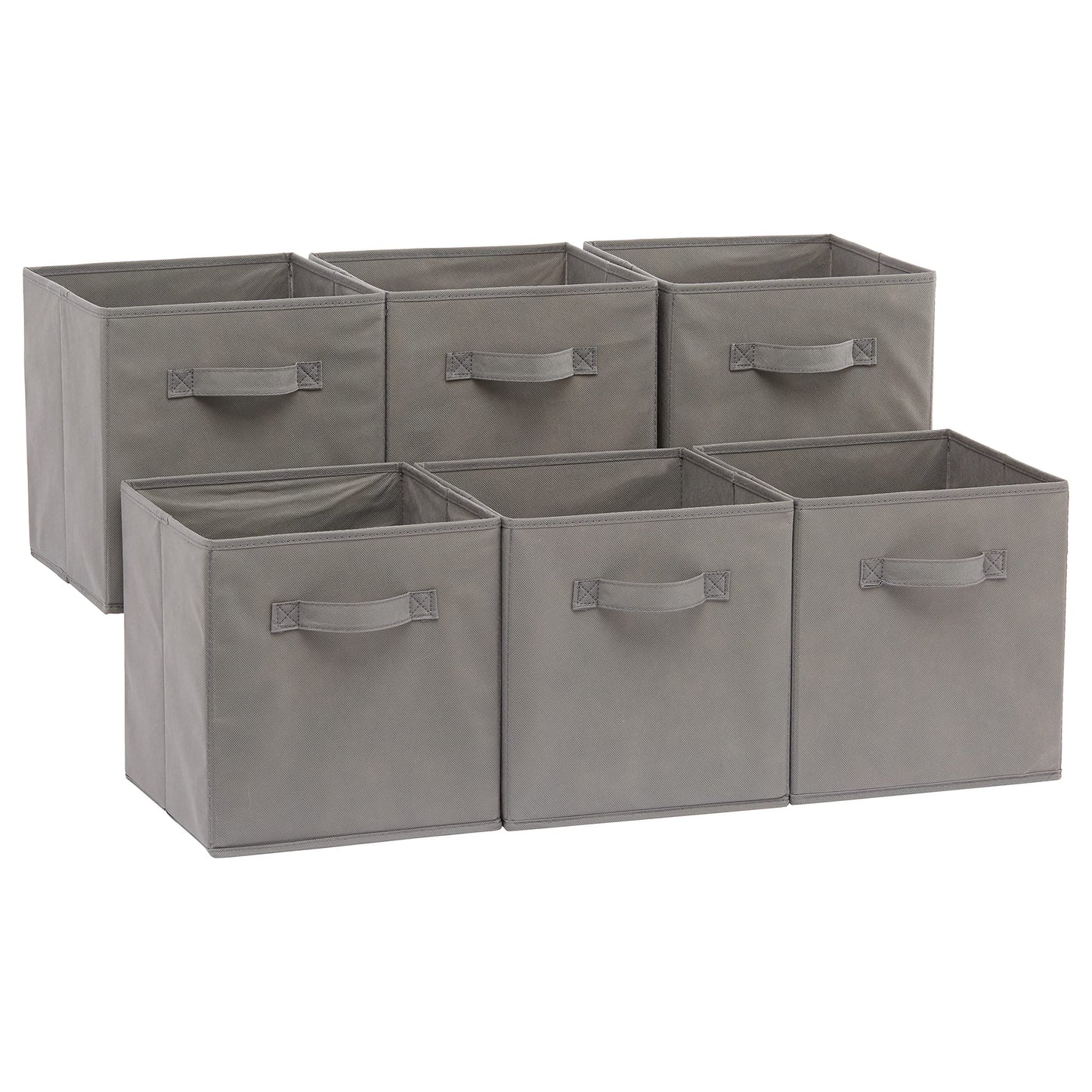 Amazon Basics Collapsible Fabric Storage Cubes Organizer with Handles, 10.5"x10.5"x11", Pack of 6, Gray