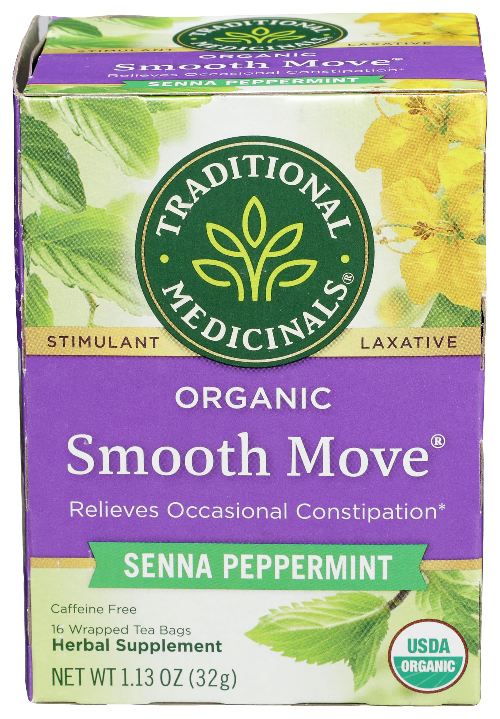 Traditional Medicinals Tea, Organic Smooth Move Peppermint, Relieves Occasional Constipation, Senna, 16 Tea Bags