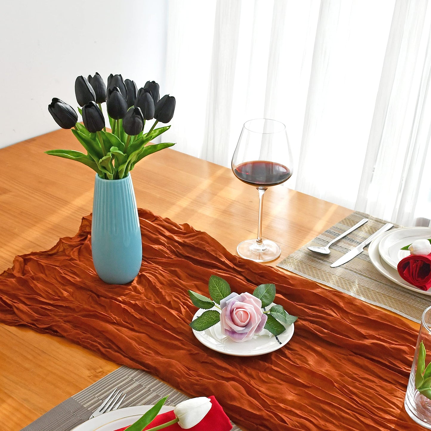 Mandy's 28pcs Black Artificial Tulip Silk Flowers 13.5" for Halloween in Bulk Home Kitchen Wedding Decorations
