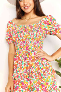 Double Take Smocked Sweetheart Neck Flounce Sleeve Mini Dress