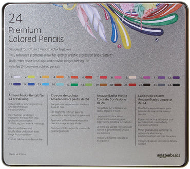 Amazon Basics Premium Colored Pencils, Soft Core, 24 Count, Pack of 1, Multicolor