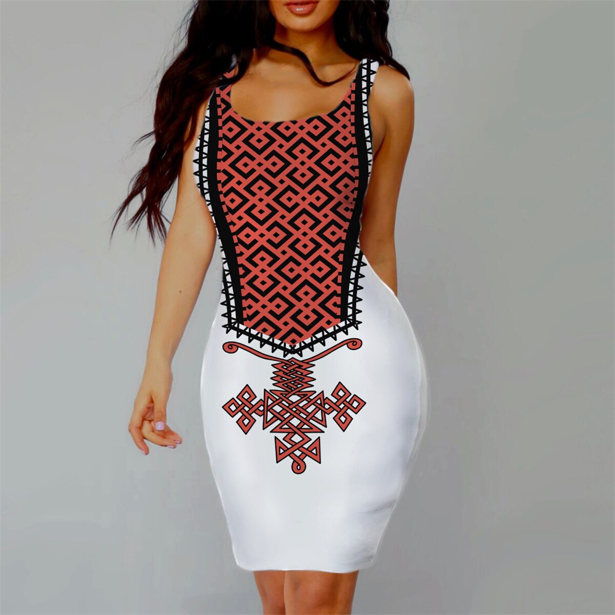 Sexy Women's Slim Fit Sexy Dress Sleeveless Sling Ethiopian Print Dress Versatile Casual Short Skirt