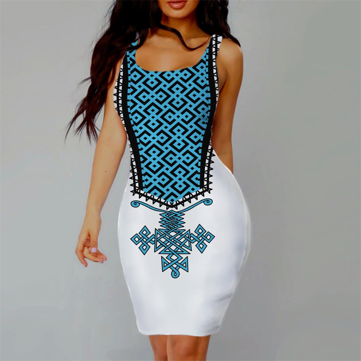 Sexy Women's Slim Fit Sexy Dress Sleeveless Sling Ethiopian Print Dress Versatile Casual Short Skirt