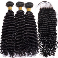 12A Deep Wave Bundles With Closure Frontal Ear to Ear 100% Remy Human Hair