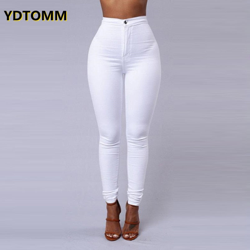 Solid Color Skinny Jeans Woman White Black High Waist Render Jeans Vintage Sexy Long Pants Femme Casual Pencil Pants Denim Jeans