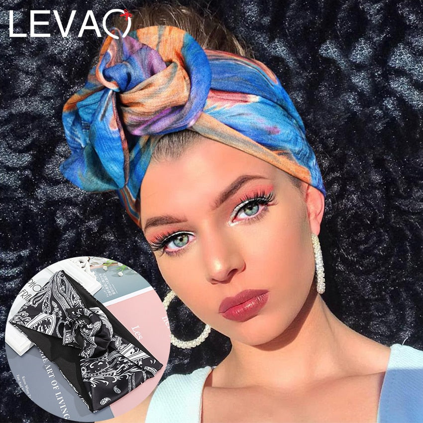 Levao Flower Printing Bandana Wire Headband Knotted Fashion Scarf Hairbands Hair Accessories for Women 2022 New Headwear