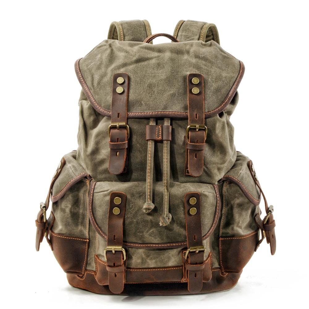 Waterproof Waxed Canvas Backpack Men Backpacks Leisure Rucksack Travel School Bag Laptop Bagpack men vintage shoulder bookbags