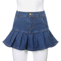 Sexy y2k Pink Denim Pleated Skirts Mini Solid Casual Woman Fashion Korean Style High Waist Skirt