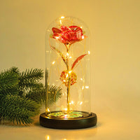 Artificial Eternal Rose LED Light Beauty The Beast In Glass Gold Foil Flower