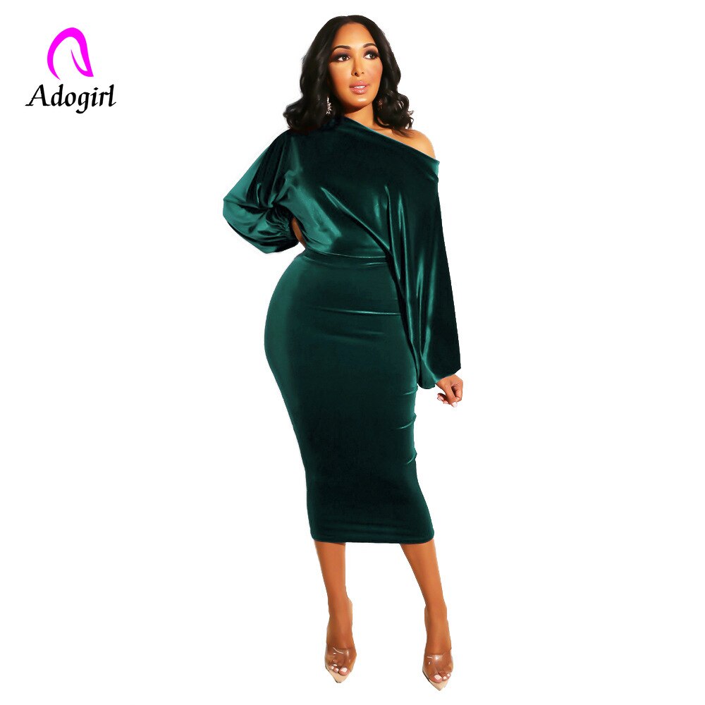 Purple Velvet Women New 2020 Spring Winter Off Shoulder Long Sleeve Bodycon Dress Office Lady Sexy Pencil Party Dresses 5 Colors