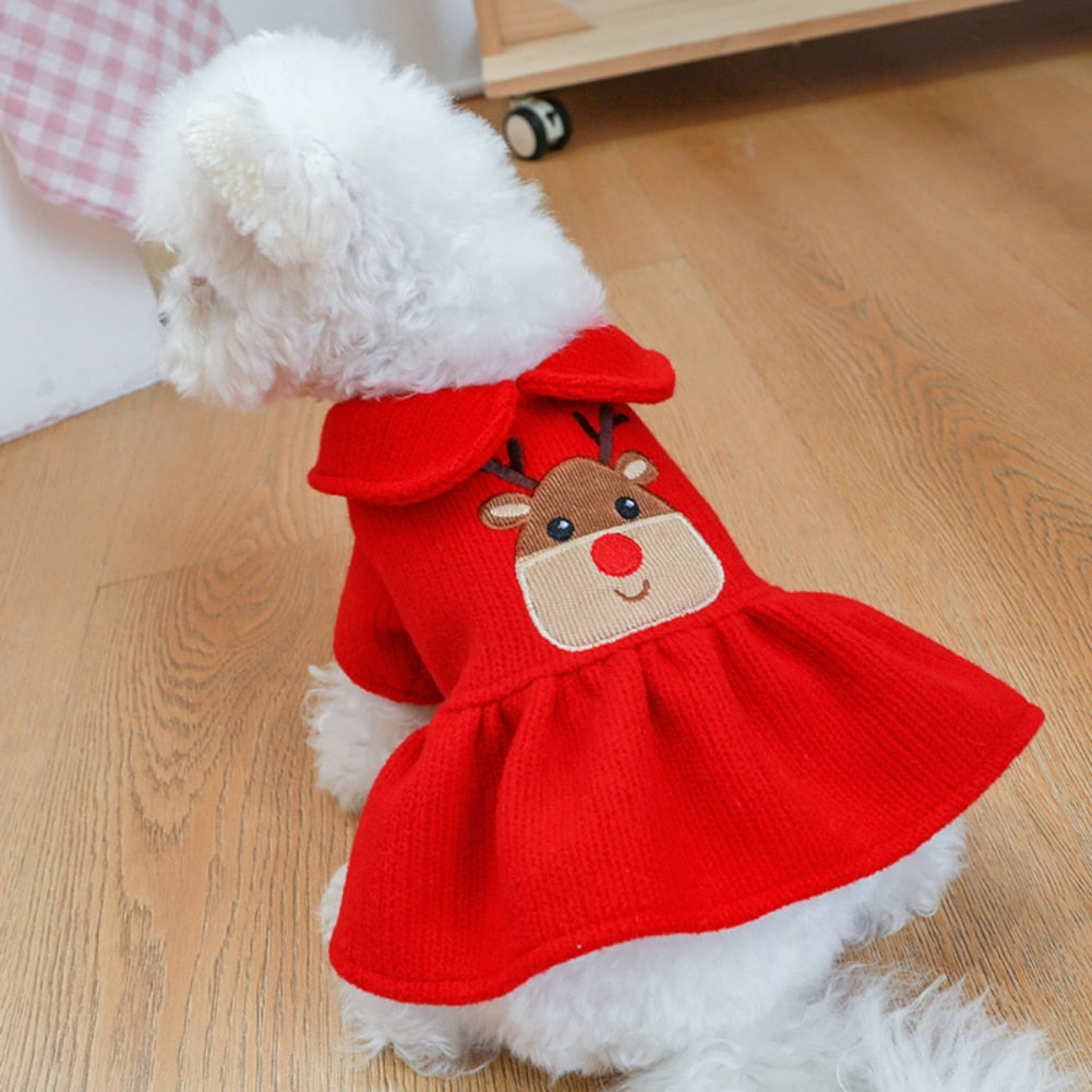 Christmas Small Dog Warm Sweaters Skirt Warm Dog Princess Dress Clothes Dachshund Chihuahua Corgi