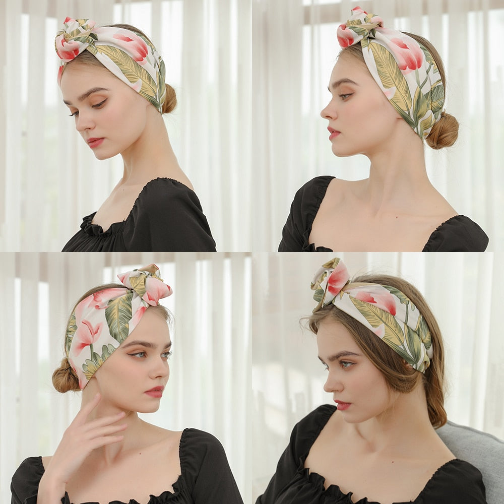 Levao Flower Printing Bandana Wire Headband Knotted Fashion Scarf Hairbands Hair Accessories for Women 2022 New Headwear