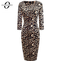 Vintage Women Elegant Leopard Chic Formal Business Bodycon Morden Pencil Dress EB565