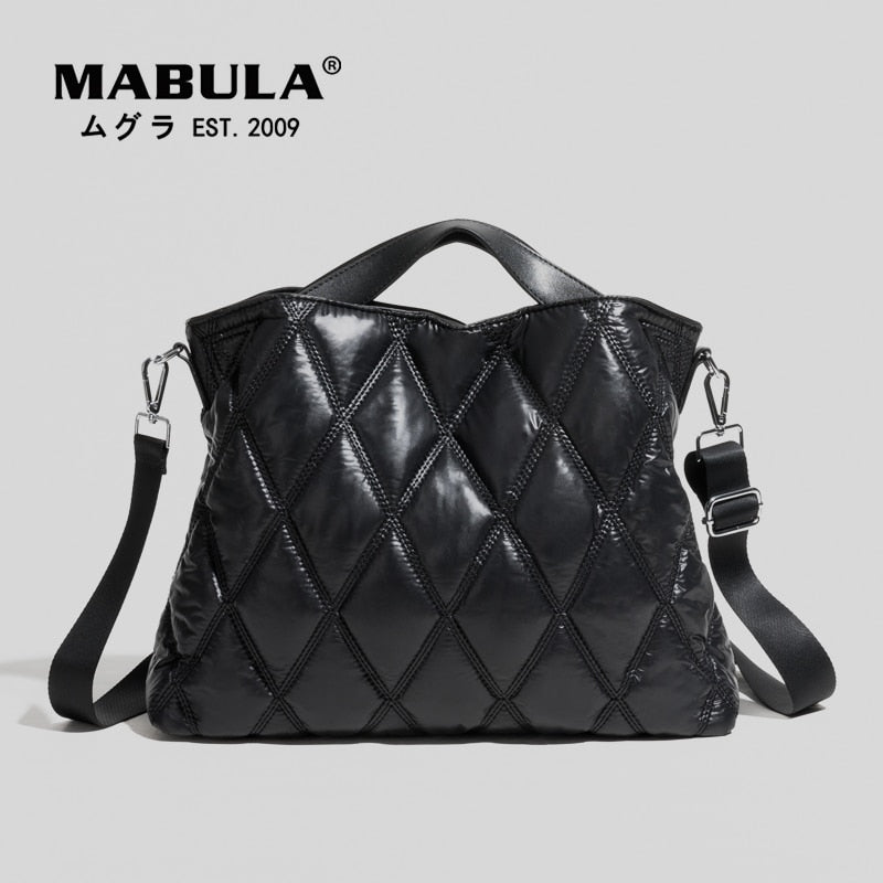 MABULA Women Quilted Winter Down Padded Nylon Shoulder Bag Female Large Capacity Tote Handbags Fashion 2021 New Satchels