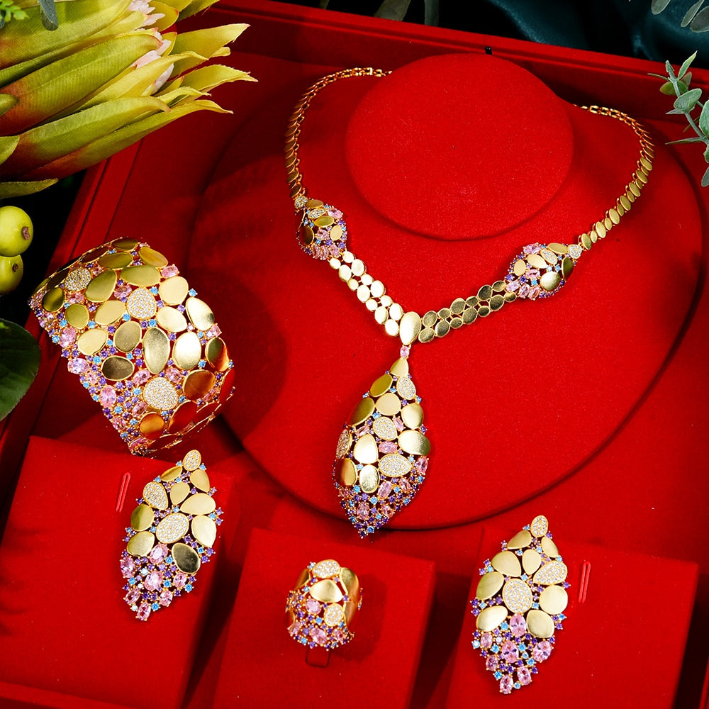 GODKI Famous Brand Bling Sequins Luxury Africa Dubai Jewelry Sets For Women Wedding Party Zircon Wedding Bridal Jewelry Set Gift