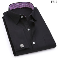 Men French Cufflinks Shirts White Collar Design Solid Color Jacquard Fabric Male Gentleman Dress Long Sleeves Shirt