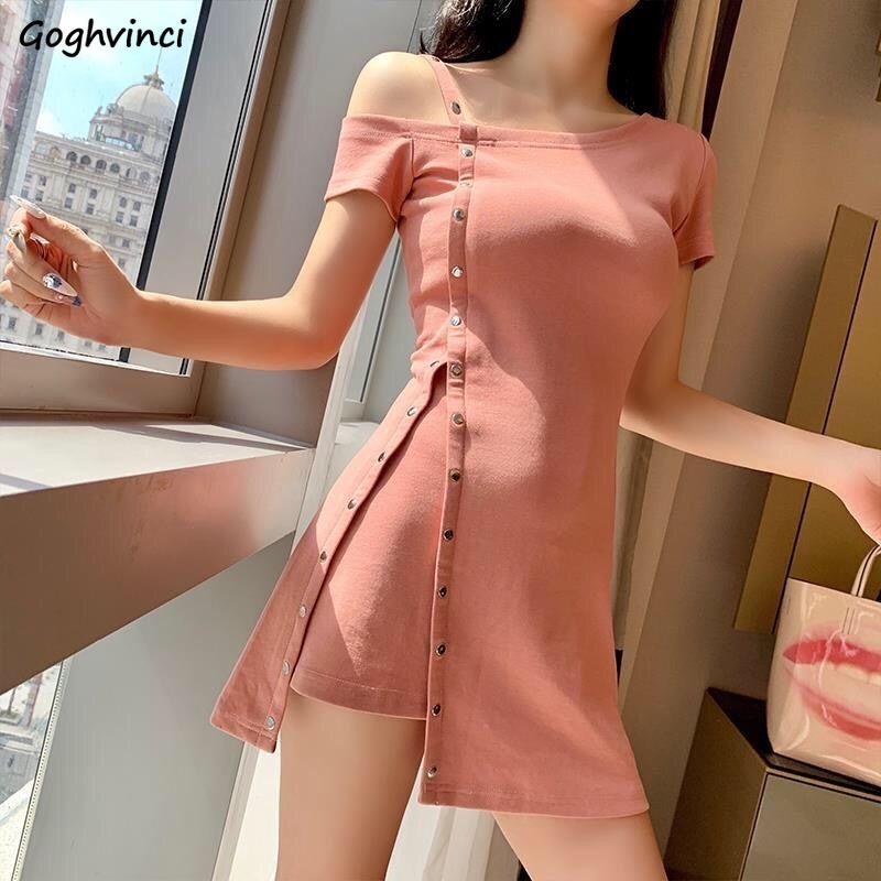 Dress Women Sexy Irregular Thin Summer Hot Chic A-line Womens Fashion Ulzzang Elegant Trendy Simple Ins Mini Off-shoulder Casual