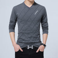 2022 Mens Casual T-shirt Fashion Slim Long Sleeve V Neck Fitness