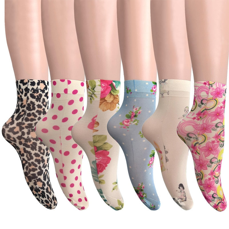 KASURE New Fashion Flower Butterfly Pattern Print Women Ankle Socks Elastic Spring Summer Soft Ladies Socks