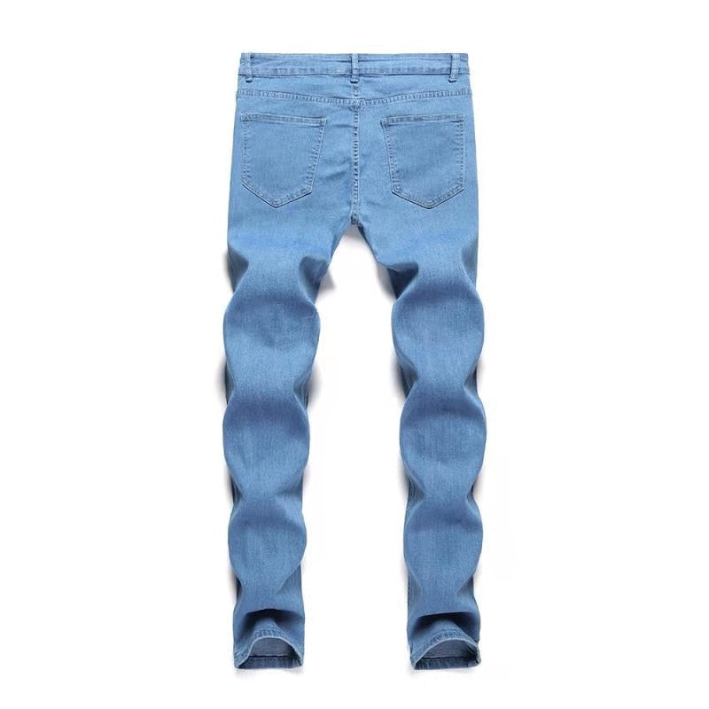 Mens Skinny Blue jeans Popular Scratch Slim Denim Pants Pencil Pants Autumn Street hip-hop denim trousers fashion Men&#39;s clothing