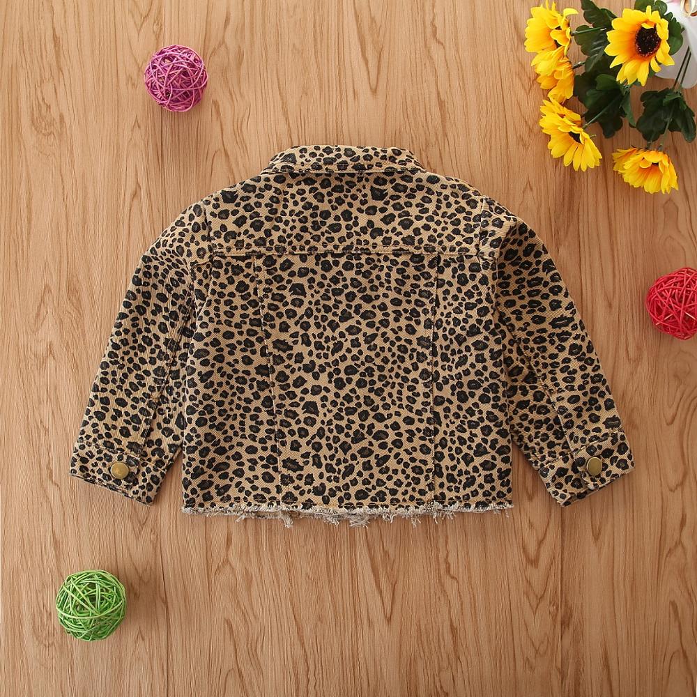 New Fashion Girls Spring Autumn Denim Jacket Leopard Print Coat Baby Girls Cartoon Jean Jackets Kids Coats Children Clothing 2-6