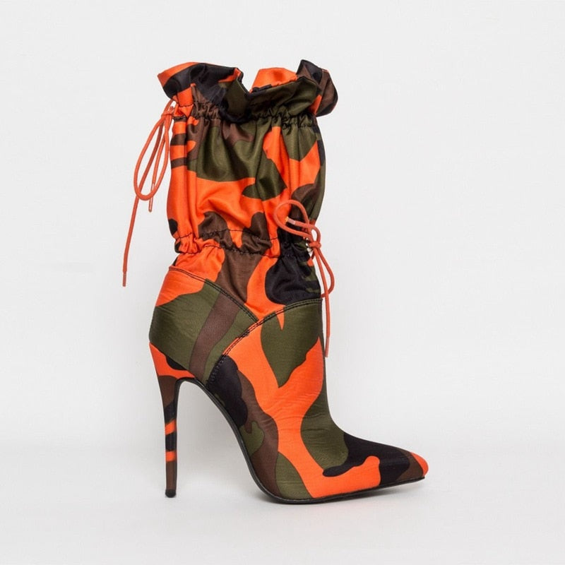 Women Sexy High Heels 11cm Stilettos Fashion Camouflage Ankle Boots Shoes