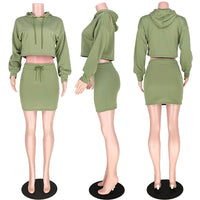 Sexy Women Hooded Skirt Two Piece Set Sweater Top +Mini Dress Tracksuit