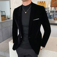 Fall Winter Gold Velvet Blazer High Quality Slim Fit Suit Jacket