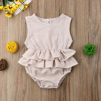 US Stock Cute Newborn Kid Baby Girl Clothes Sleeveless Bodysuit Dress Cotton&amp;Linen 1PC Outfit