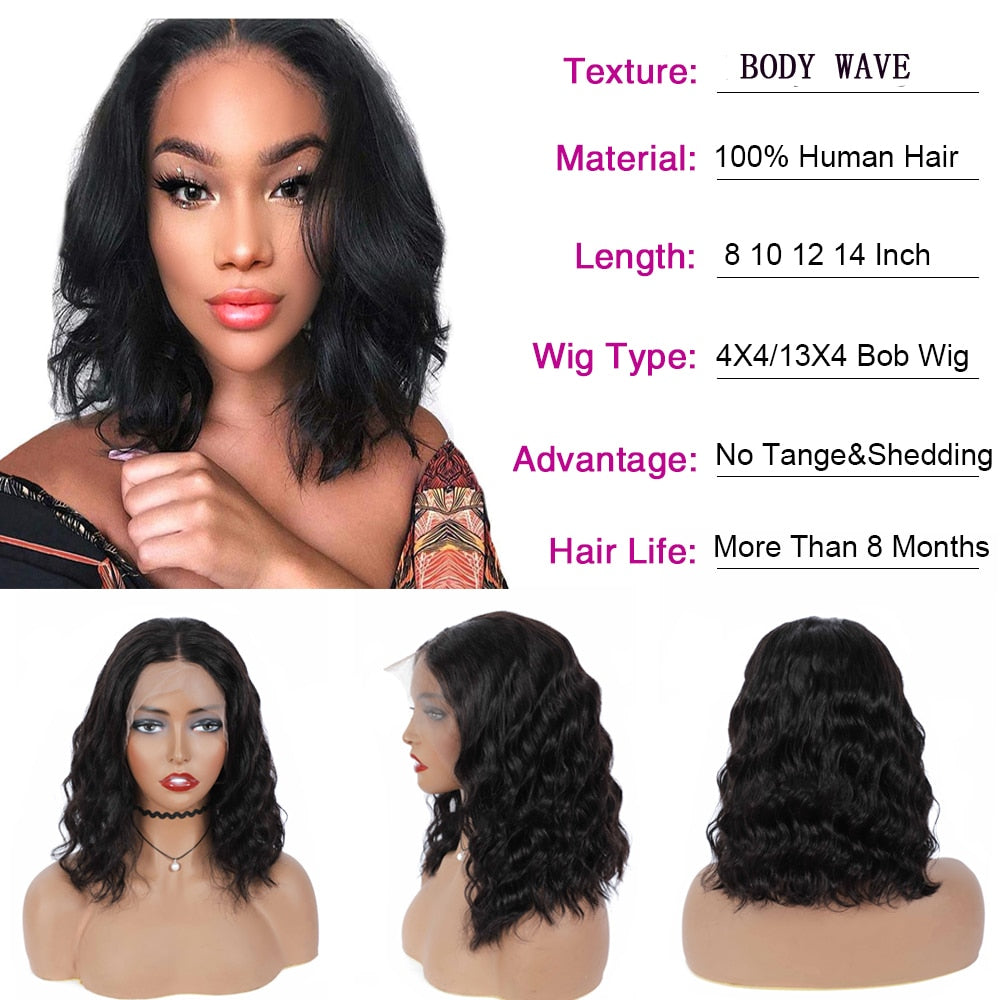 Uneed Body Wave Lace Front Human Hair Wigs Remy Brazilian Hair Body Wave Wig Short 13X4 Lace Front Wigs Bob Lace Closure Wigs