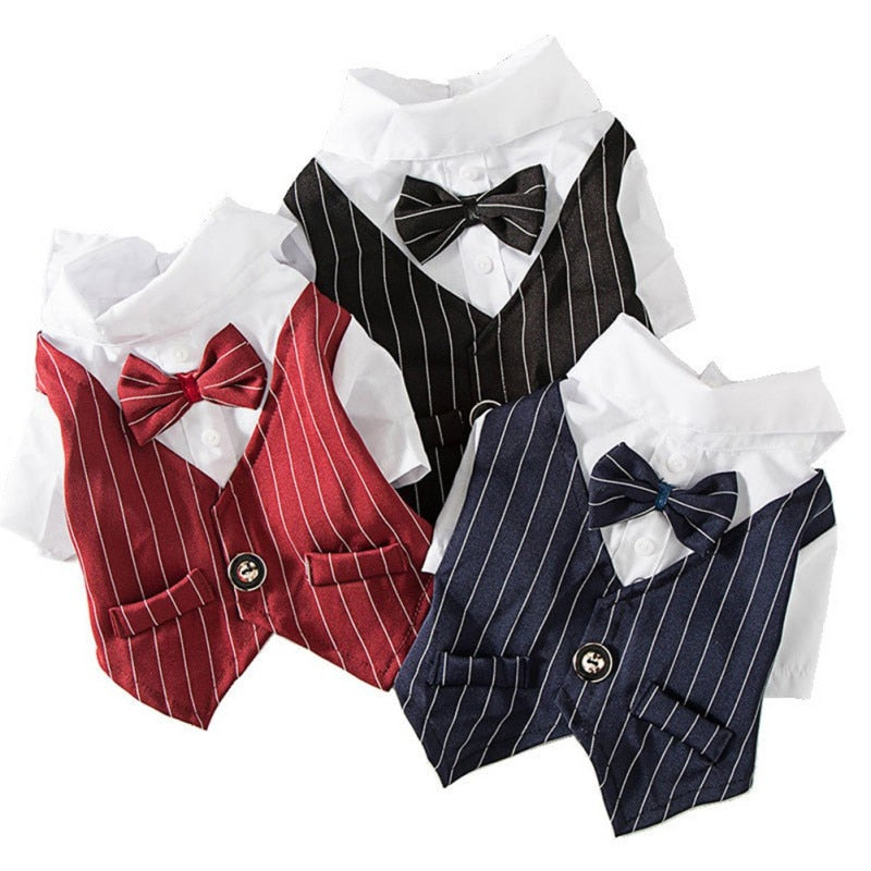 Dog Shirt Pet Small Dog Clothes Stylish Suit Bow Tie Wedding Shirt Costume Formal Tuxedo With Bow Tie Puppy Cat Bulldog Clothing