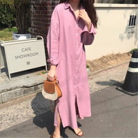 TVVOVVIN Easy Shirt Dress Urban Leisure Single Breasted Long Fund Loose Form Lazy Style Cotton And Linen Dresses L262