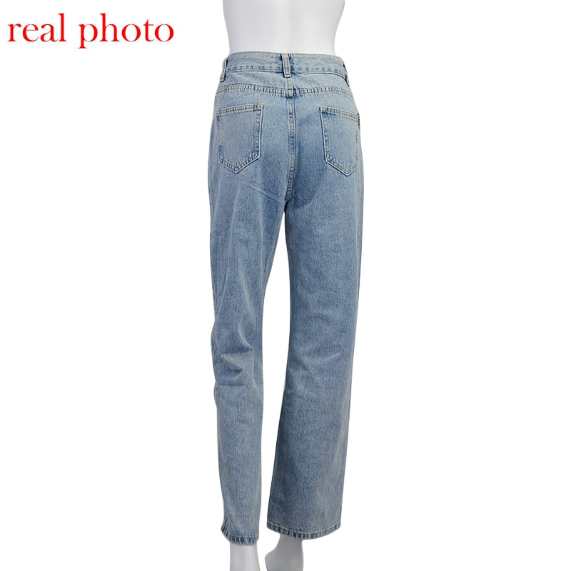 Cryptographic Casual Fashion Straight Denim High Waist Jeans Women Pants Fall Winter 2021 Harajuku Boyfriend Jeans Loose Bottom