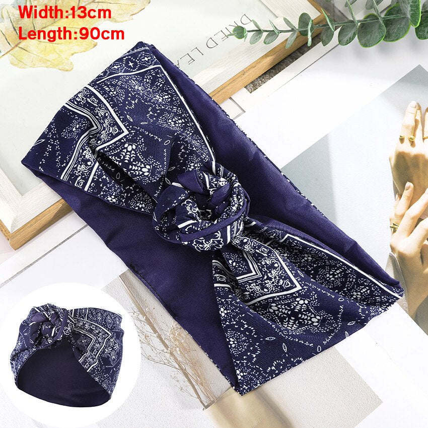 Levao Flower Printing Bandana Wire Headband Knotted Fashion Scarf Hairbands Hair Accessories for Women 2022 New Headwear