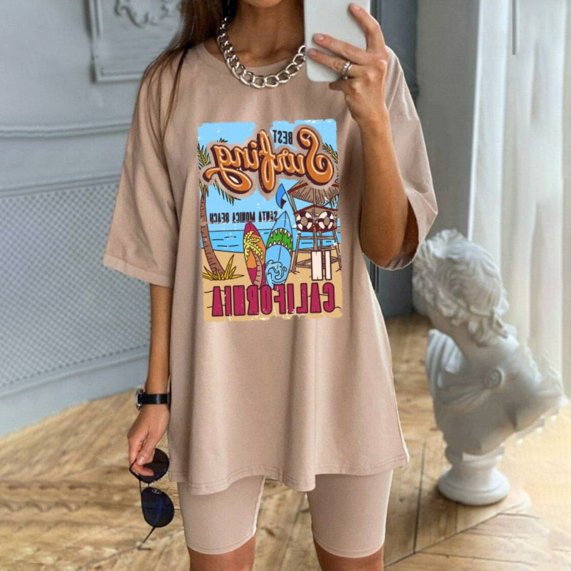 1pcs WHITE Tees Summer Casual Oversized Tee Best Surfing Santa Monica California