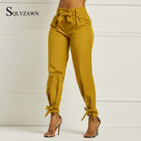 Women Summer Solid Color Harem Pants with Waist Belt Bowtie Solid Trousers Ladies Casual Fashion Fashion Clothing Streetwear